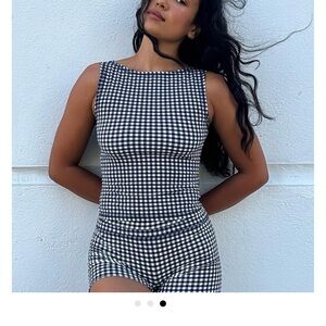 Peachy Den Cindy Black and White Gingham Sleeveless Top and Shorts Set